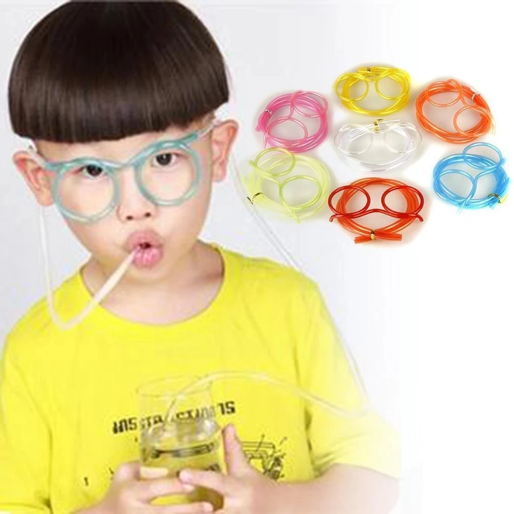 

Creative Design Drinking Straw DIY Silly Straw Funny Cartoon Glasses Plastic Straws Gift For Children Transparent Party Supplies