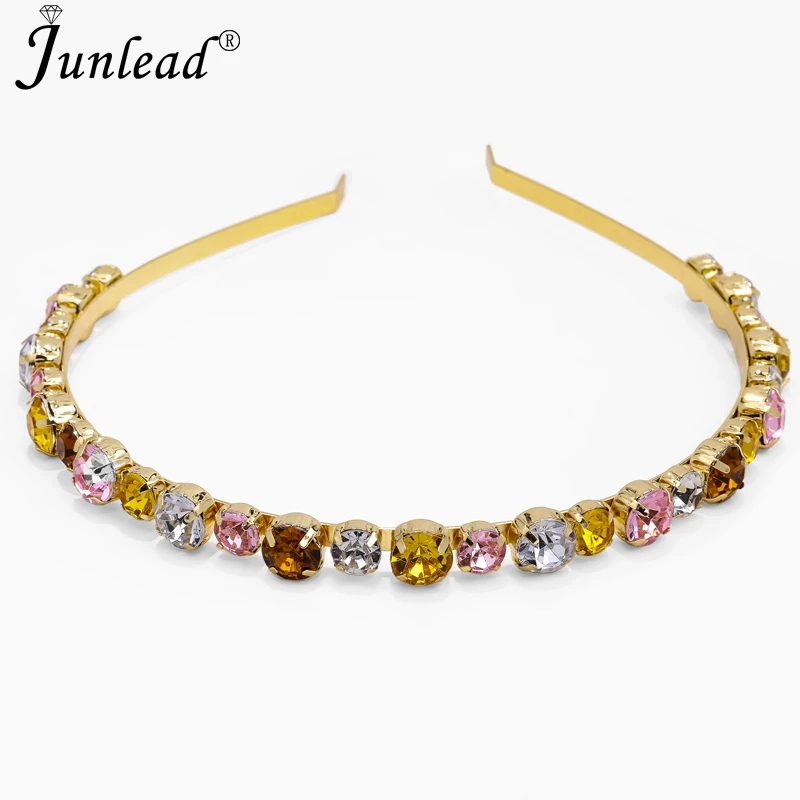 Junlead ZA Shiny Multicolor Luxury Rhinestone Hair Band Cute Headwear Crystal Headband Ornaments Hoop Accessories for Women | Украшения и