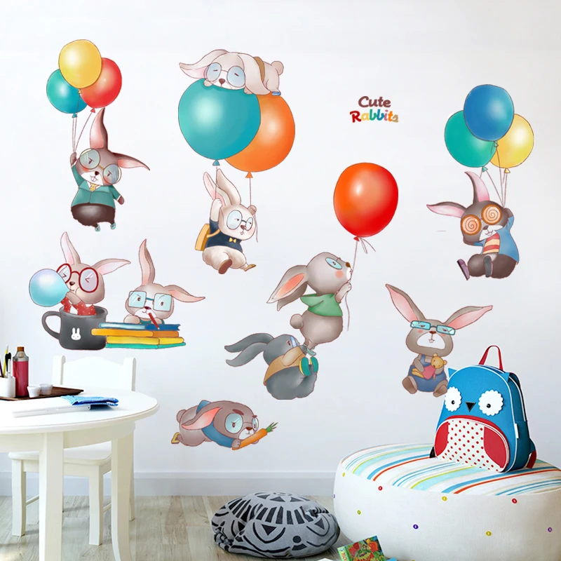 

Cartoon Rabbit Wall Stickers Self-adhesive Mural Boy Girl Bedroom Decor Decals Kids Room Nursery Wall Decor Wallpaper