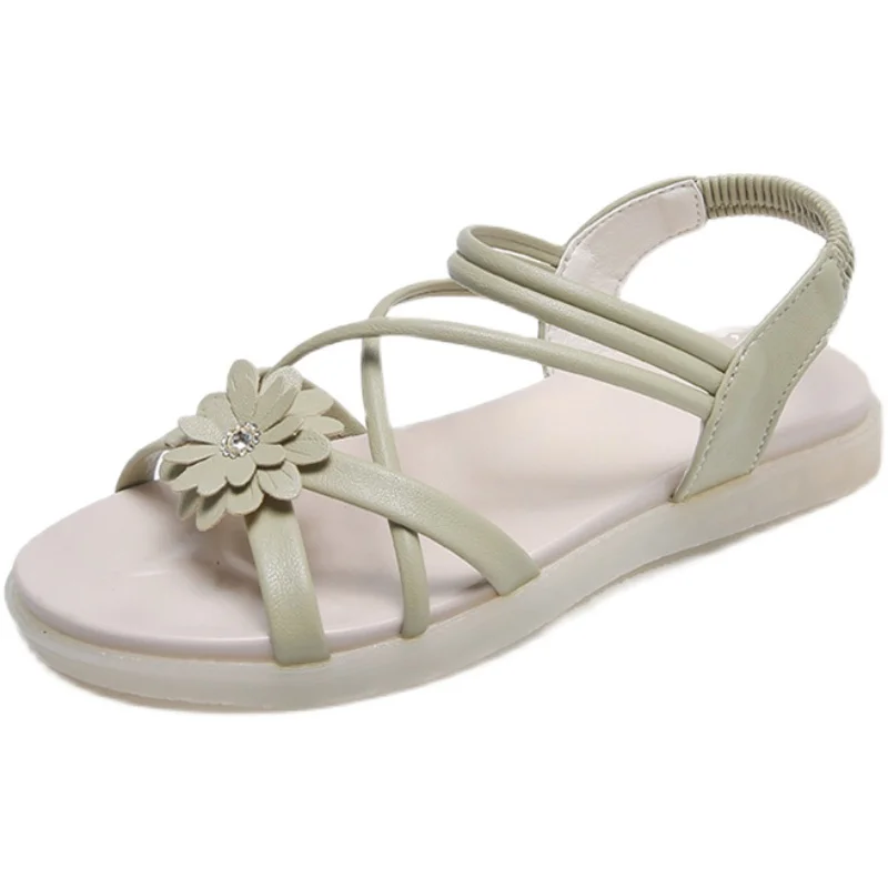 

Low Sandals Woman Leather Female Shoe Cross Cross-Shoes 2021 Summer Muffins shoe Clear Heels All-Match Low-heeled Girls Beige Gl