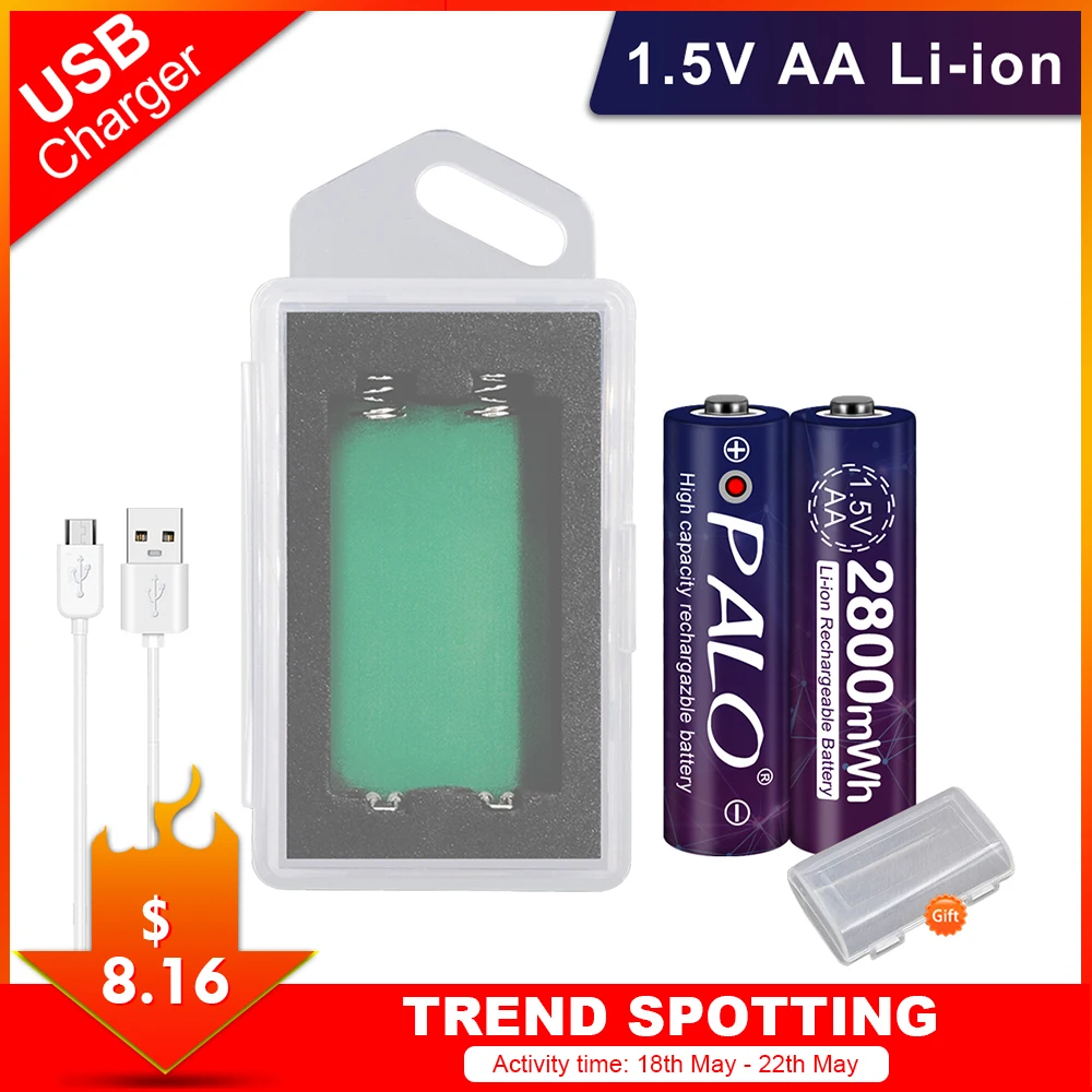 PALO Stable Volatge 1 5 v AA Аккумуляторная батарея 2800mWh литий ионная литиевая