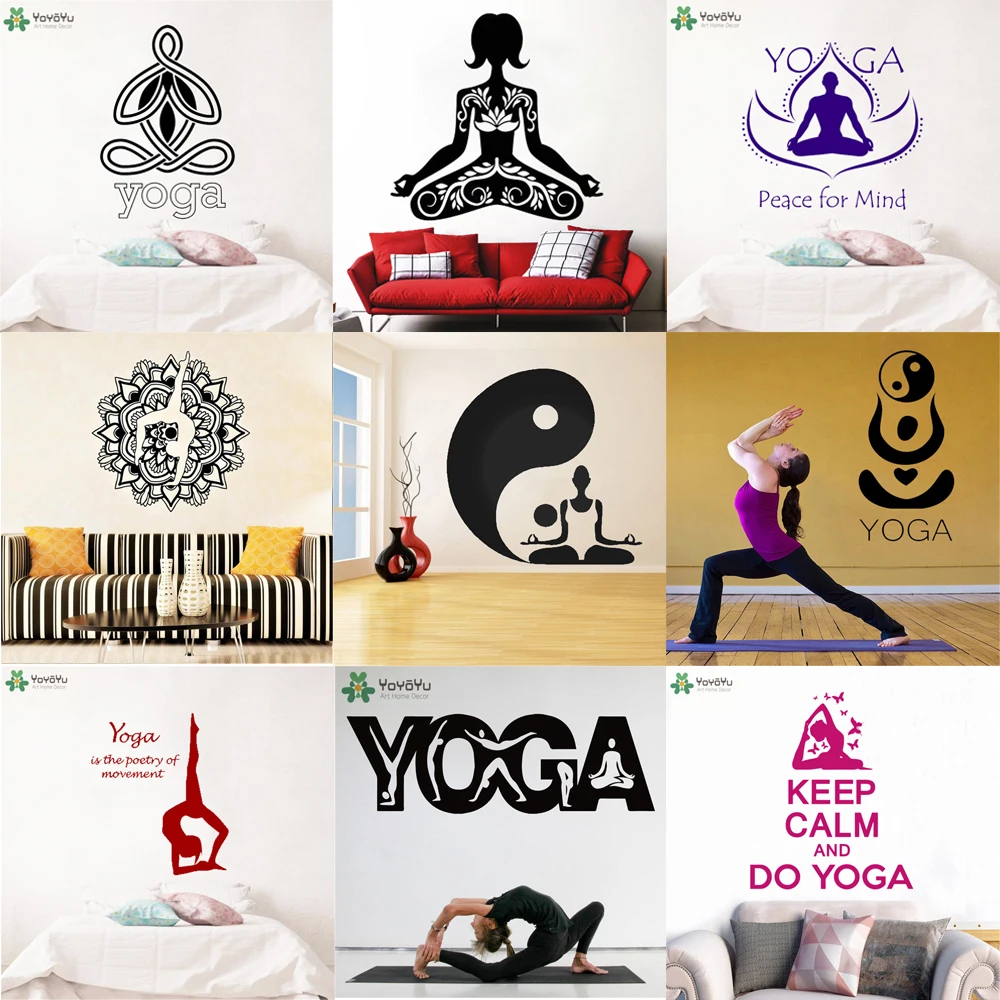 

Fly Aerial Yoga People Quote Wall Decals Namaste Vinyl Stickers Studio Ying Yang Pattern Hindu Indian Home Decor Murals HY9972