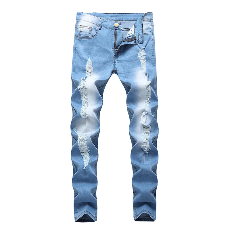 

Men's Fashion Casual Jeans Men's Personality Hole Slim Small Leg Jeans Handsome Versatile Pants