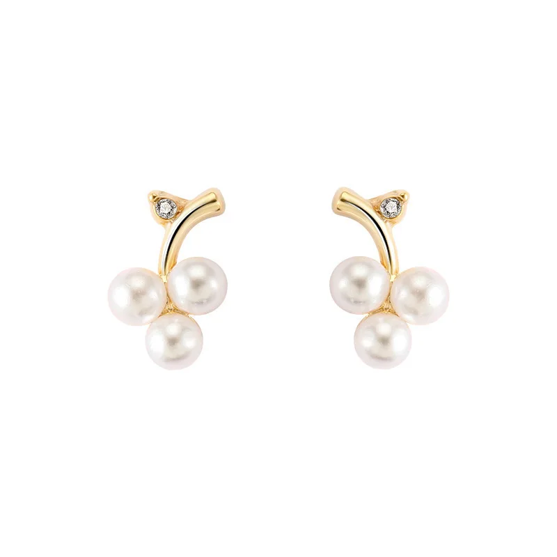 

CH-496 Earrings female small grape inlaid pearl light luxury small fresh earrings women couple gifts S925 silver needle earrings