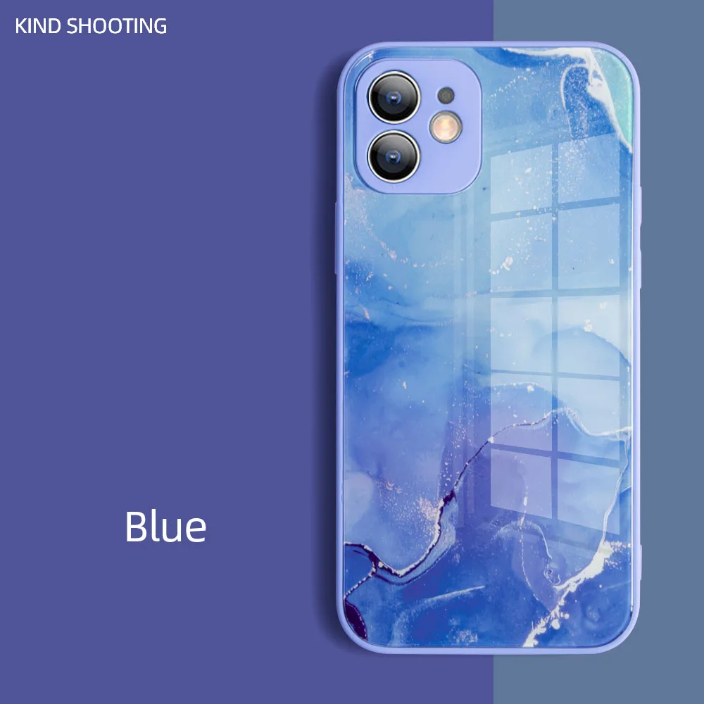 

Marble Pattern Tempered Glass Phone Case For iPhone 11 12 13 Pro Mini X Xr Xs Max 7 8 Plus SE Straight Edge Colorful Cover
