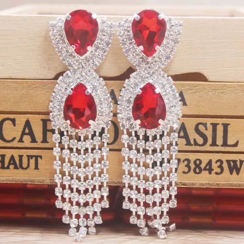 same as pic Красочные серьги-висюльки из горного хрусталя серебряные/розовое золото длинные серьги с кисточками для женщин вечерние ювелирные украшения свадебные серьги - Окраска металла: same as pic