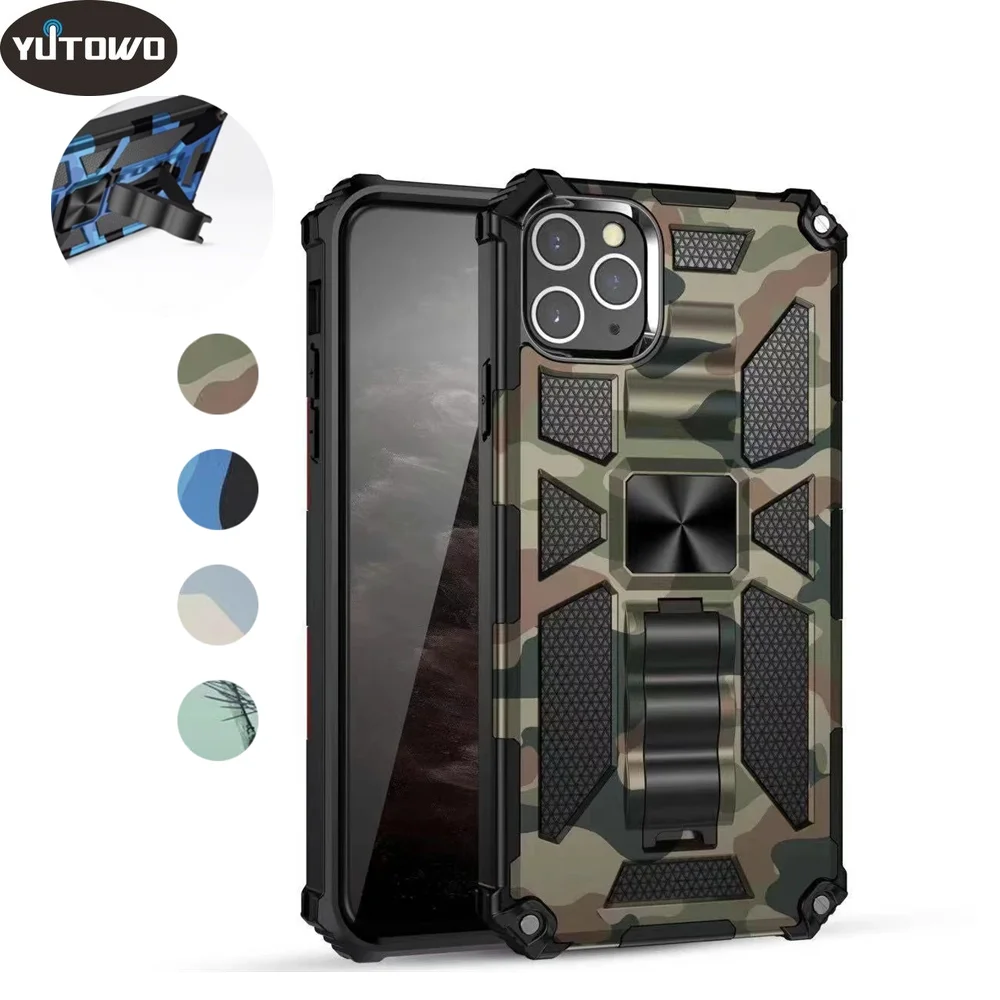 Military Phone Case For iPhone 12 11 Pro Max X XR XS Max 6S 7 8 Plus SE 2020 Camouflage Armor Phone Case Finger Ring Kickstand