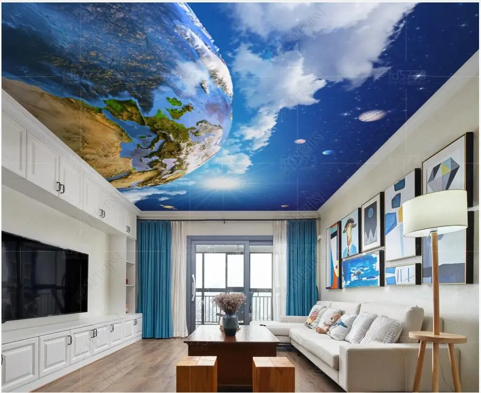 Custom photo 3d wallpaper ceiling mural on the wall Universe sky earth home decor 3d wall murals wallpaper in the living room