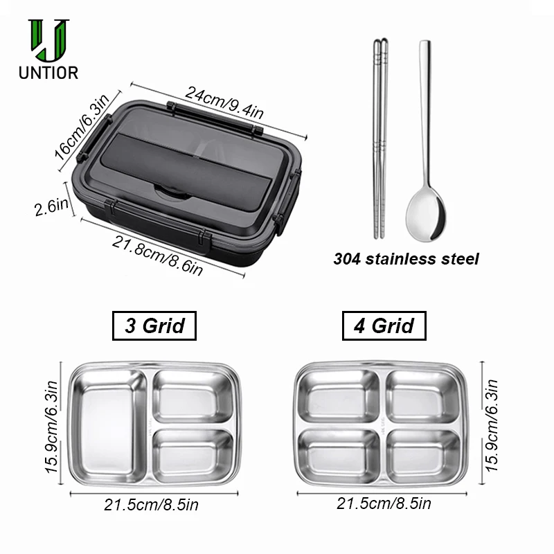 Портативный Ланч бокс из нержавеющей стали с 3/4 отделениями и ложкой|Коробки для
