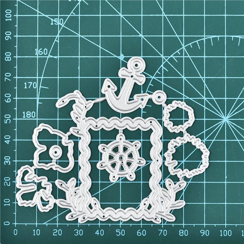 YaMinSanNiO Flower Rectangle with Anchor Metal Cutting Dies Frame Stencils Die Cut for Scrapbooking Album Paper Card Embossing | Дом и сад