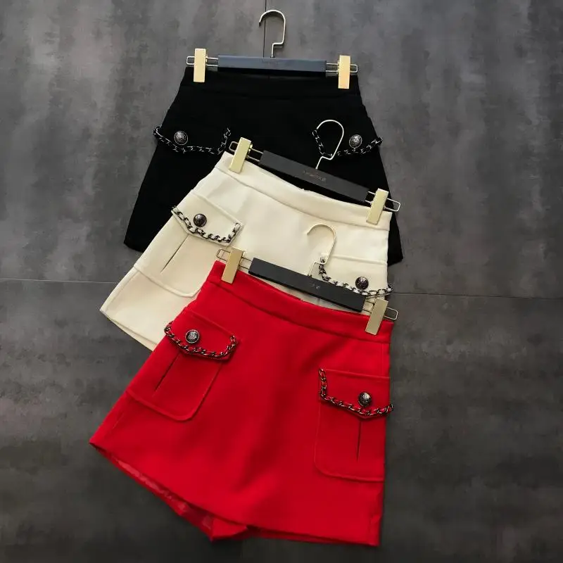 Новинка весны 2020 украшенная цепочкой с двумя карманами юбка подкладом для