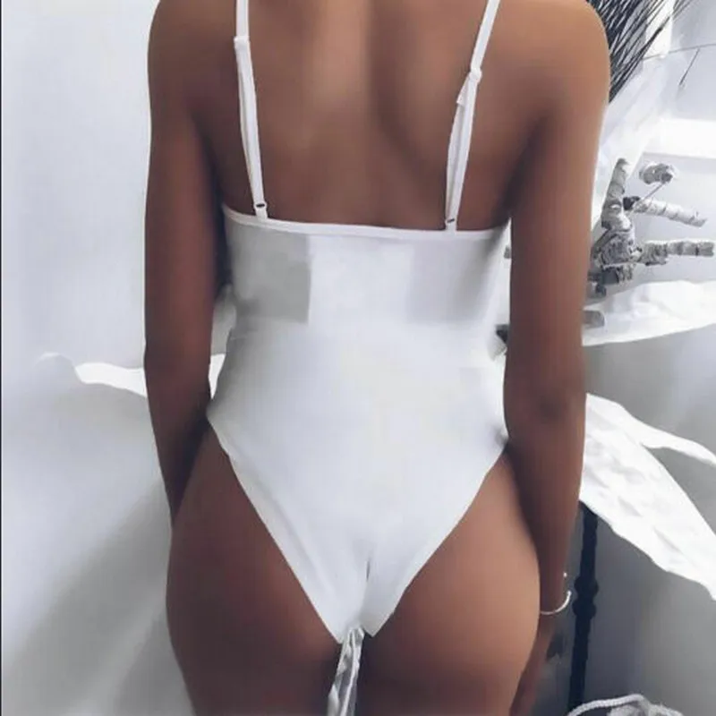 Womens Two Piece Suit Swimsuit Push Up Padded Bandage Bra Triangle Panty Solid Color Bikini Set Swimwear Bathing Black Monokini |
