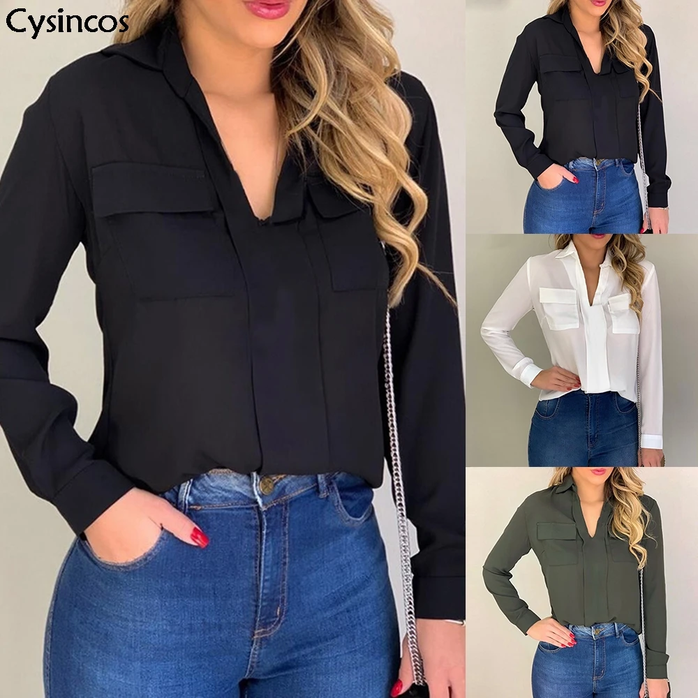 Cysincos женская шифоновая блузка модная осень 2019 длинный рукав на пуговицах рубашка