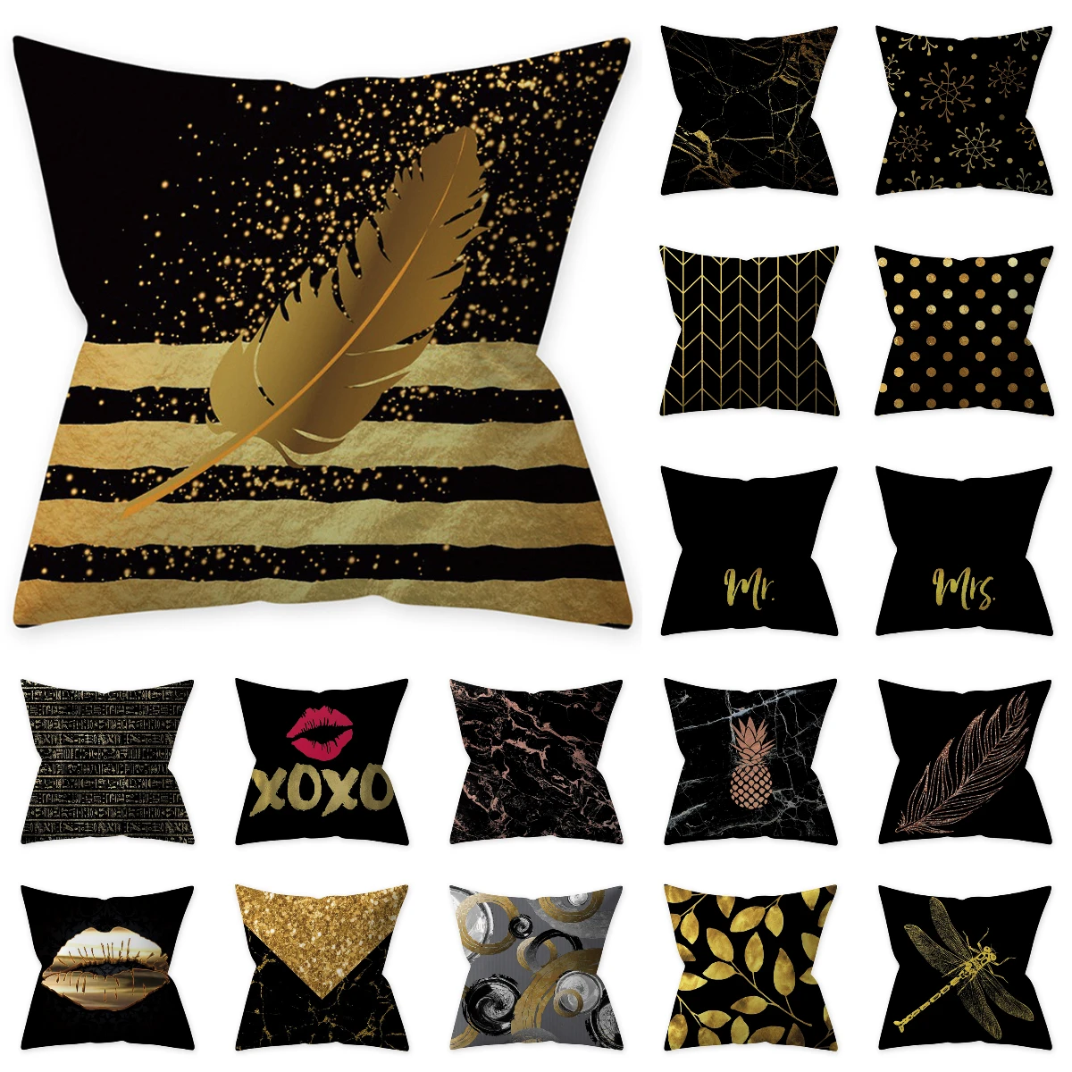 

NEW Gold Black Marble Polyester Pillow Case Hot Modern Nordic Geometric Cushion Cover Decorative Sofa Couch Throw Pillows Cover