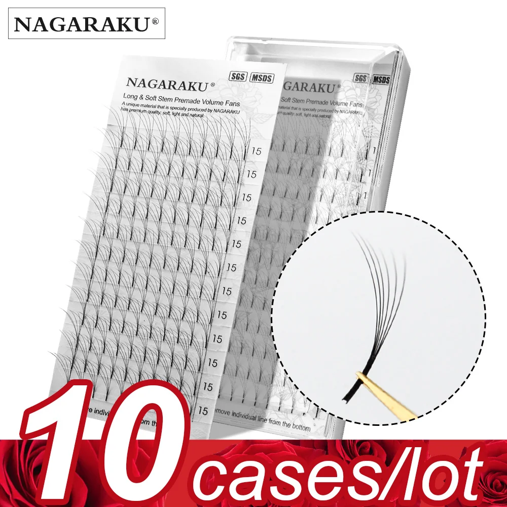 NAGARAKU 10 лотков готовые объемные вееры 3d/4d/5d/6d ресницы русский объем удлинители