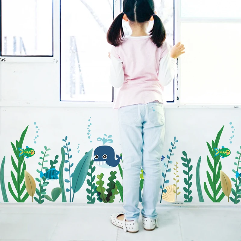 Мультфильм подморье Кит Рыба водоросли наклейки на стену для домашнего декора