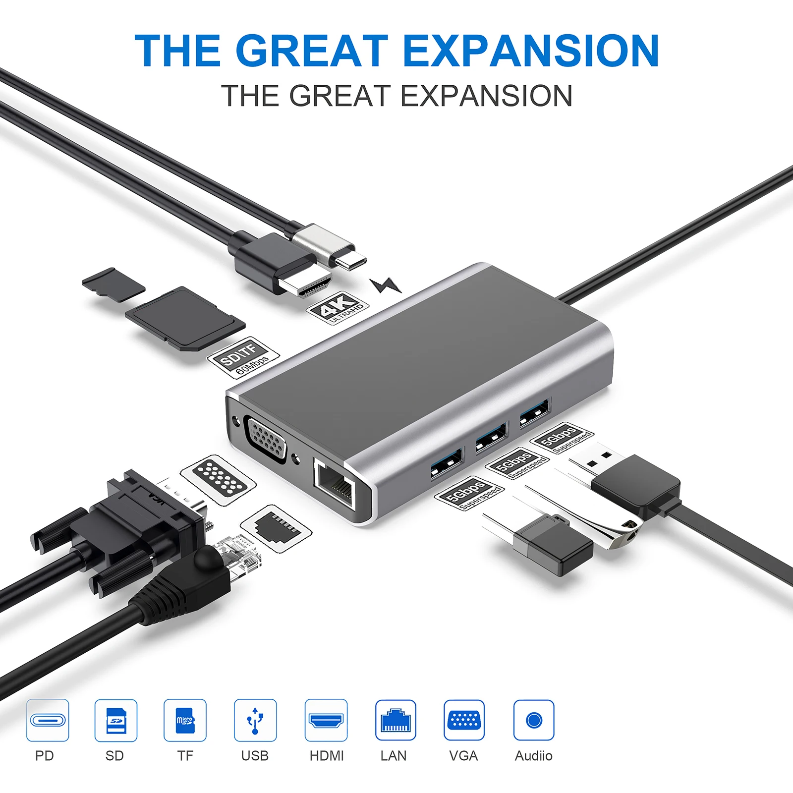 

Type C HUB USB C HUB 3.0 To HDMI-Compatible RJ45 SD Reader 9 In 1 PD Charging for MacBook Pro Dock Station Splitter HUB Network