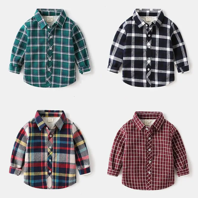 

Зимние рубашки для маленьких мальчиков плотные вельветовые пальто в клетку с отложным воротником и длинными рукавами на пуговицах верхняя одежда для малышей, теплая одежда Новинка 2023 года