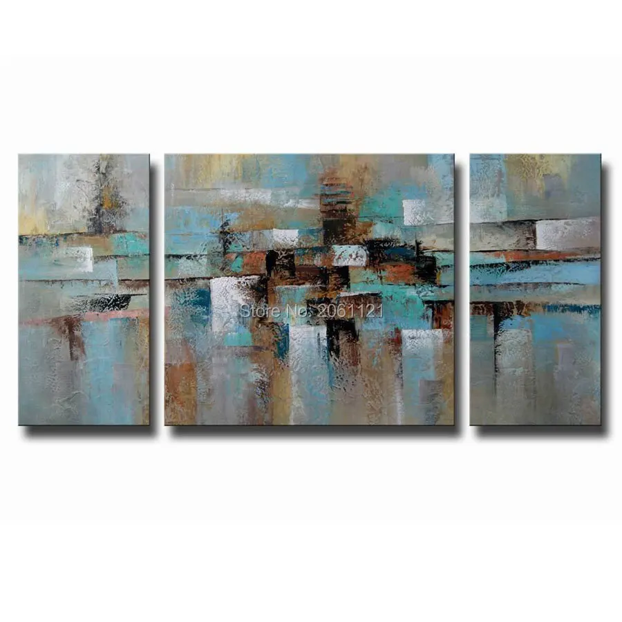 

Modern canvas oil painting hand painted abstract gray green wall pictures 3 panels canvas art group decorative modular paintings