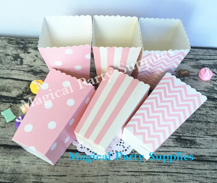 

Free Shipping 120pcs Light Pink Popcorn Boxes Miniature Popcorn Cartons Girl Baby Shower Favors Candy Buffet Treat Box