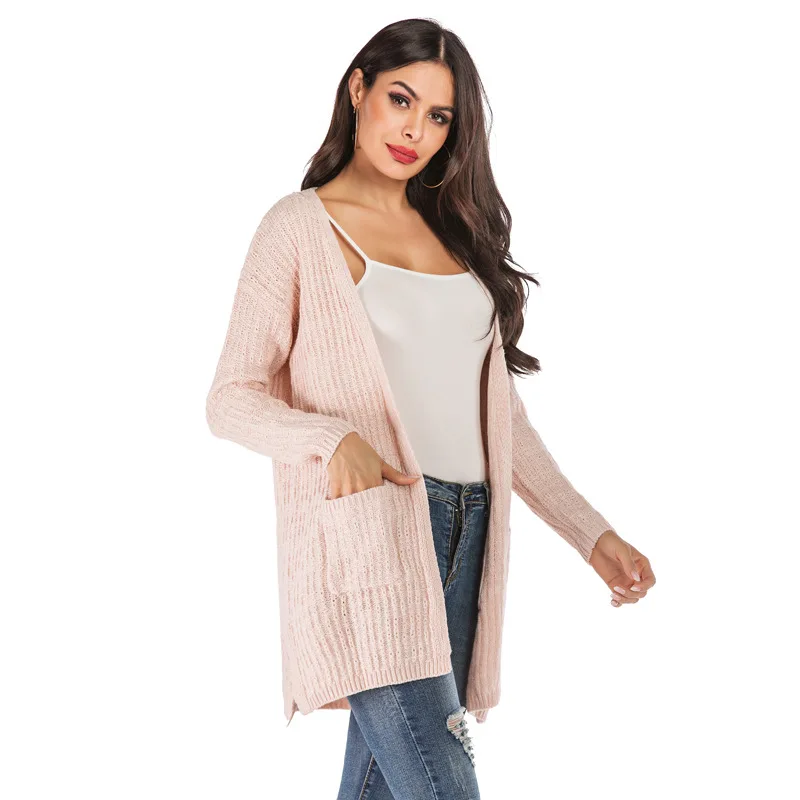 

Donsignet Women's Sweater New Fashion V-neck Cardigan Solid Color Loose Knit Long Sleeves Sweater Women's clothing