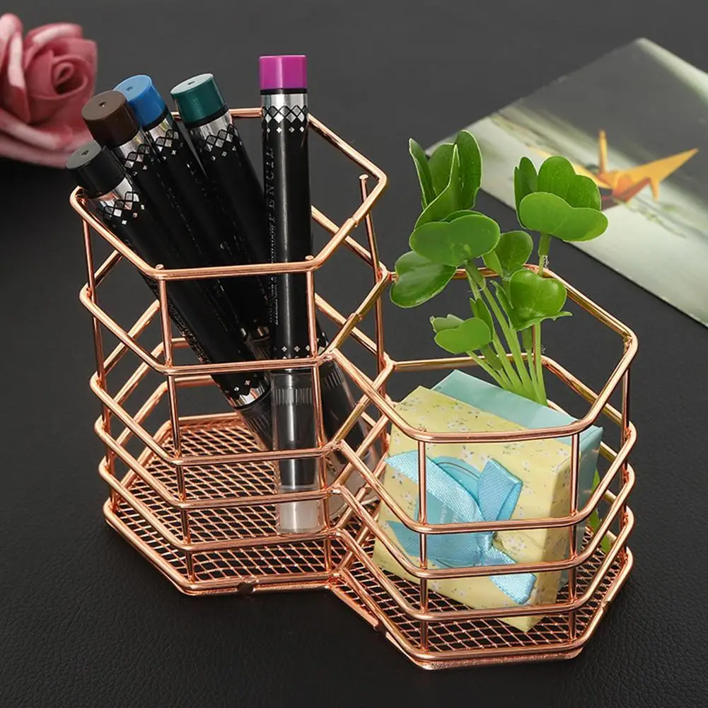 

Double Hexagon Pens Pencil Makeup Brushes Holder Storage Box Container Organizer