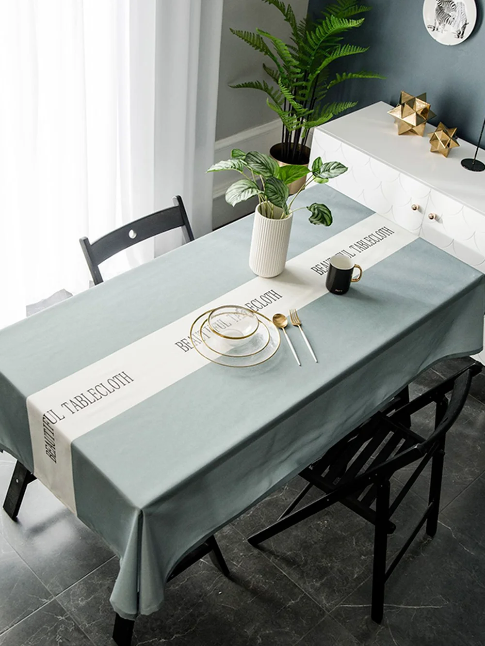 

Proud Rose Ins Nordic Simple Waterproof Tablecloth Oilproof Square Rectangular Solid Color Printed Letters Polyester Modern Home