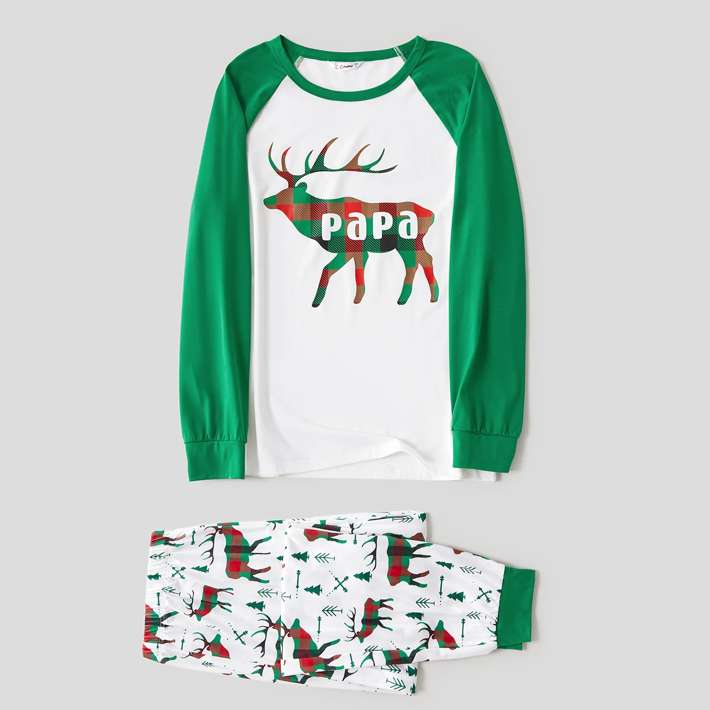 Пижамный комплект с длинным рукавом и принтом Северный олень|Сочетающаяся
