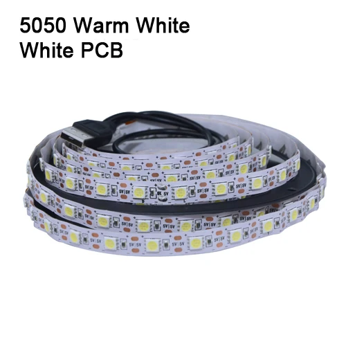 Питание от USB 5 в RGB Светодиодная лента светильник 60 светодиодный s/m 5050SMD USB светильник IP33 IP65 водонепроницаемая лента для ТВ PC Backgroud светильник ing - Испускаемый цвет: White PCB warm