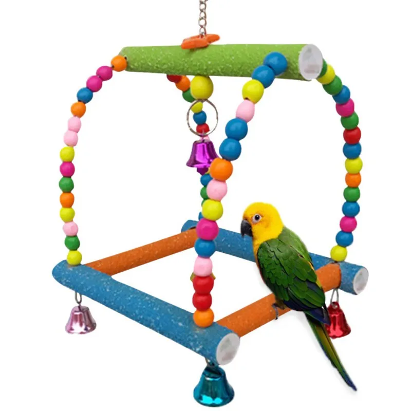 

Beautiful And Fun Wooden Swing Bird Toy Grinding Claw Swing Rich Colors and Crisp Bells For All kinds of Parrots Birds