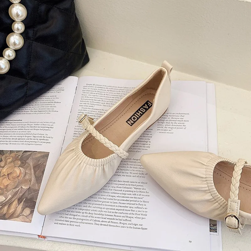 

Rimocy Women Soft Pu Leather Low Heel Shoes 2021 Spring Casual Pointed Toe Flats Woman Comfort Shallow Buckle Mary Janes Shoes