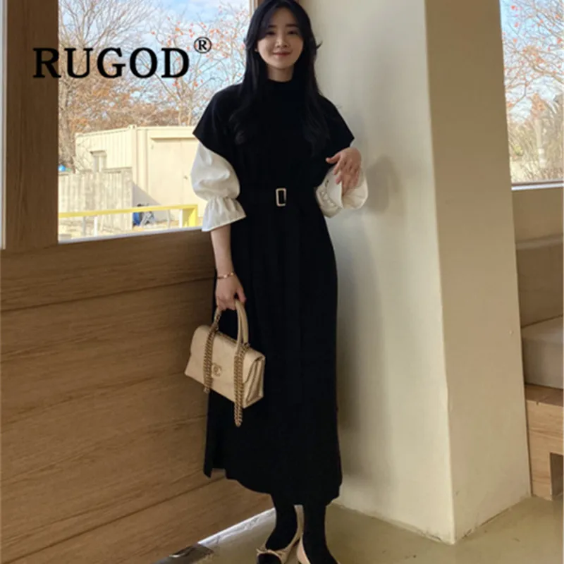 Женское лоскутное платье RUGOD элегантное повседневное офисное с расклешенным