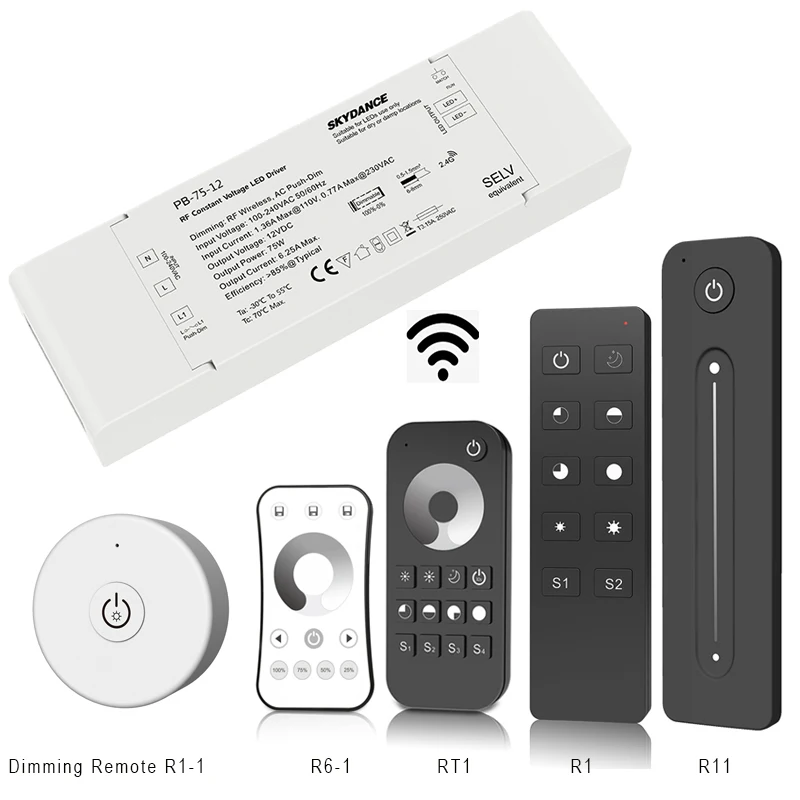 

New Led Strip RF Dimmable Driver Wireless Dimmer 100V-240V Input;12V 24V 75W Output RF Remote Push Dim Dimming Power Driver