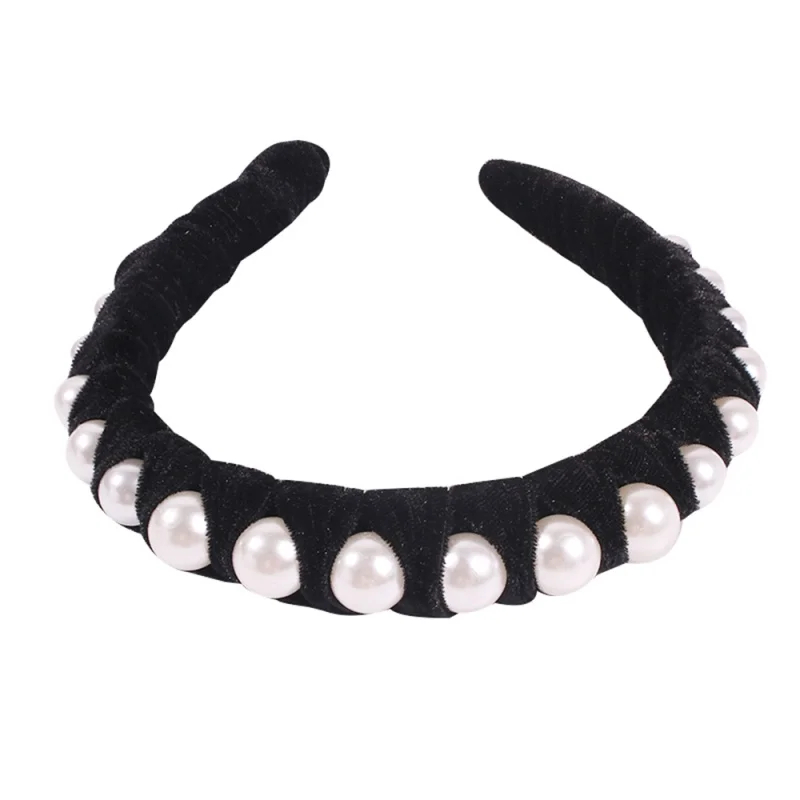 black headband Корейская бархатная Жемчужная Повязка на голову для женщин с узлом ободок для волос повязки для волос Головные уборы Новая мода головной убор аксессуары для волос подарки - Окраска металла: black headband