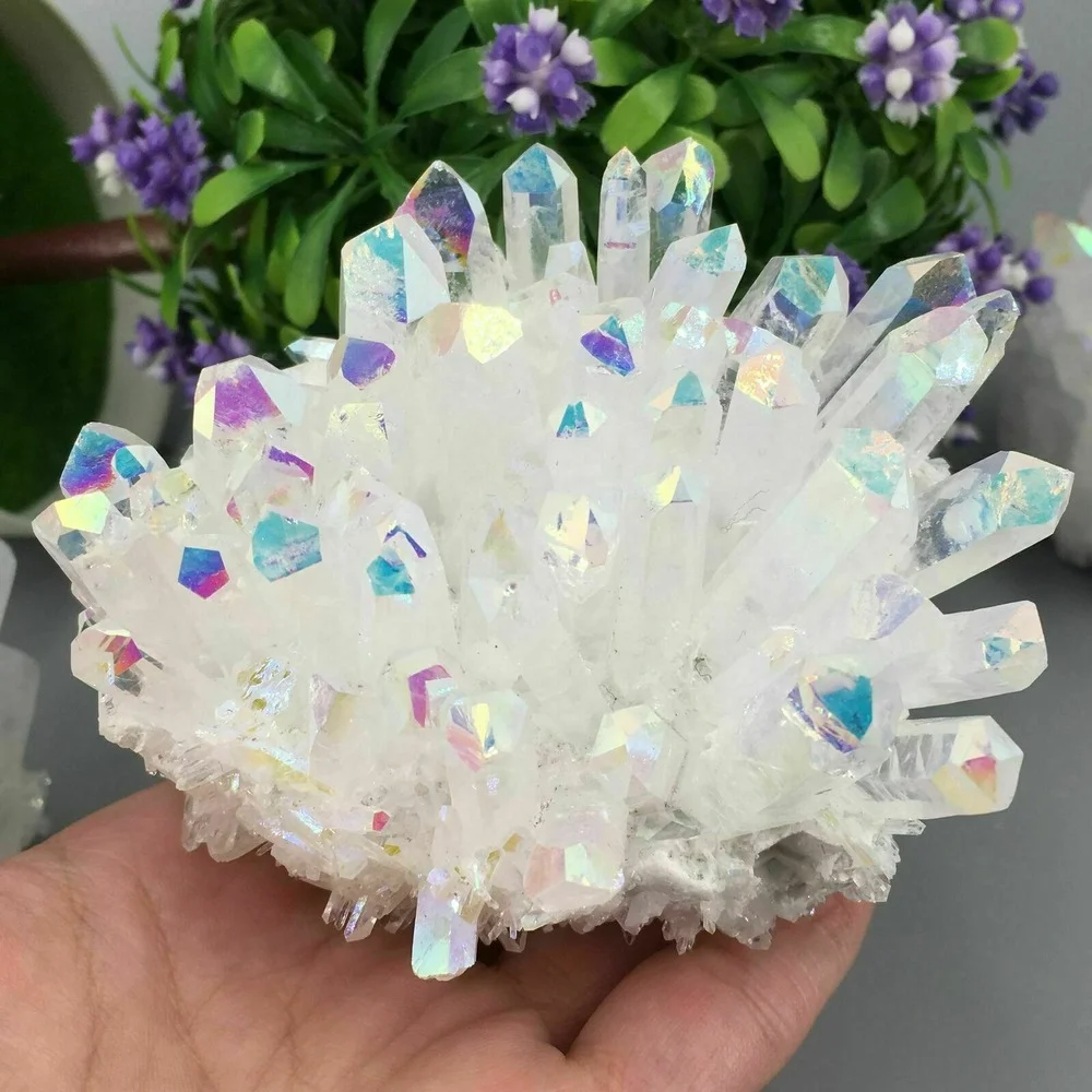 

Уникальный кварцевый кристалл 400g/500gAura, титановое висмутное покрытие, кластер радуги