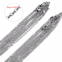 50pcs stainless steel rolo cable chain necklace 2mm width for men women round box tag diy chain necklace goldsteel tone