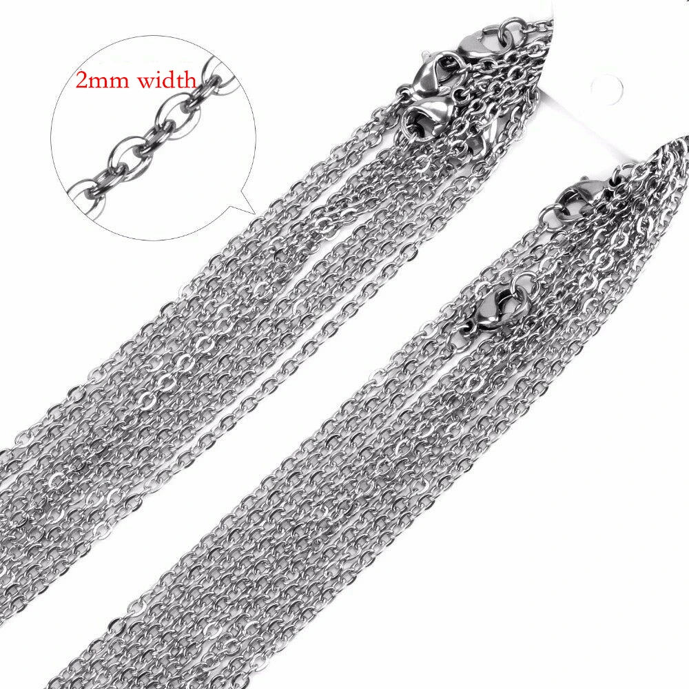 50pcs Stainless Steel Rolo Cable Chain Necklace 2mm Width for Men Women Round Box Tag DIY Gold/Steel Tone | Украшения и