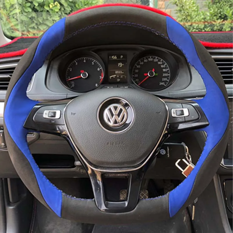 

Hand-Stitched Leather Suede Carbon Fiber Pattern Car Steering Wheel Cover for Volkswagen Lavida Bora Passat Tayron Accessories