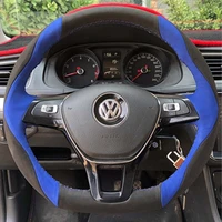hand stitched leather suede carbon fiber pattern car steering wheel cover for volkswagen lavida bora passat tayron accessories
