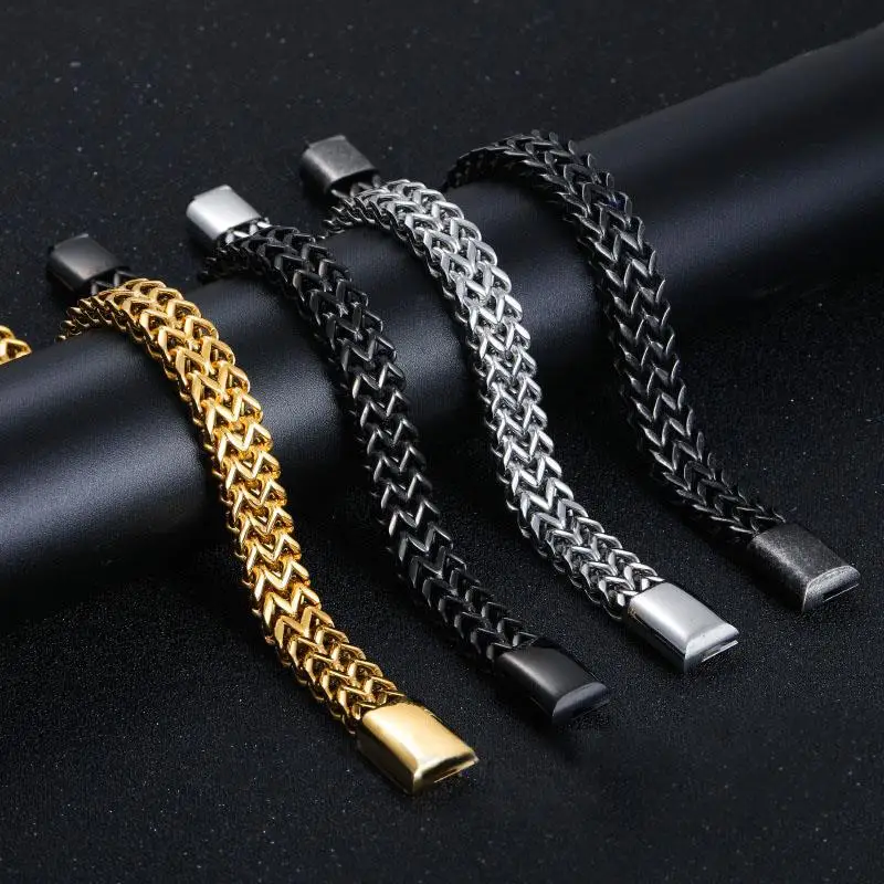 Jiayiqi New Style Titanium Bracelet Bangles for Men Double Layer 316L Stainless Steel Curb Cuban Link Chain Bracelets images - 6