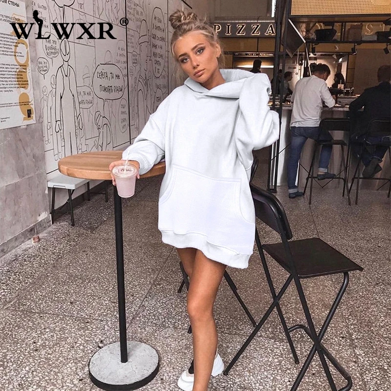 Белый WLWXR повседневные длинные негабаритные толстовки женские пуловеры белые черные Harajuku Свободные худи женские осенние Kpop Толстовка женские топы - Цвет: Белый