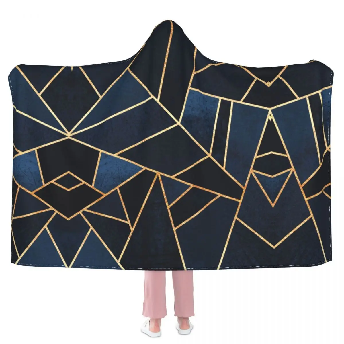 

Navy Stone Geometric Blanket Retro Vintage Cheap Warm With Hood Bedspread Fleece Couch Super Soft Blanket
