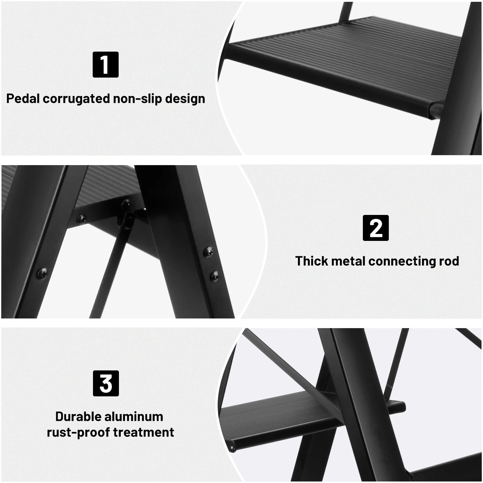 

Folding Step Ladder 200KG Maximum Load Multi-functional Aluminium 3 Step Stool Folding Ladder Anti-Slip Safety