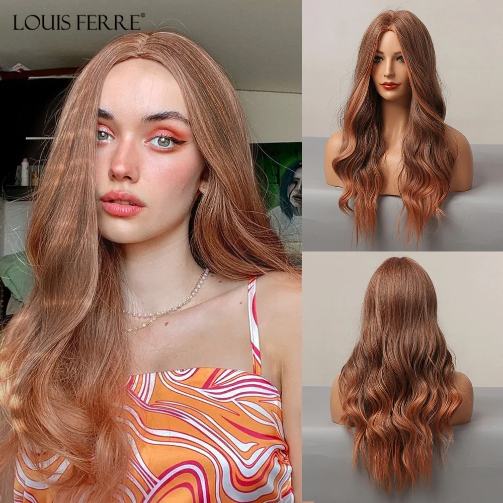 Длинные коричневые парики LOUIS FERRE с эффектом омбре для женщин синтетические