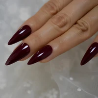 maroon red gel fantasy false nails almond pointed dark sexy false nails medium long size stiletto tips with glue sticker