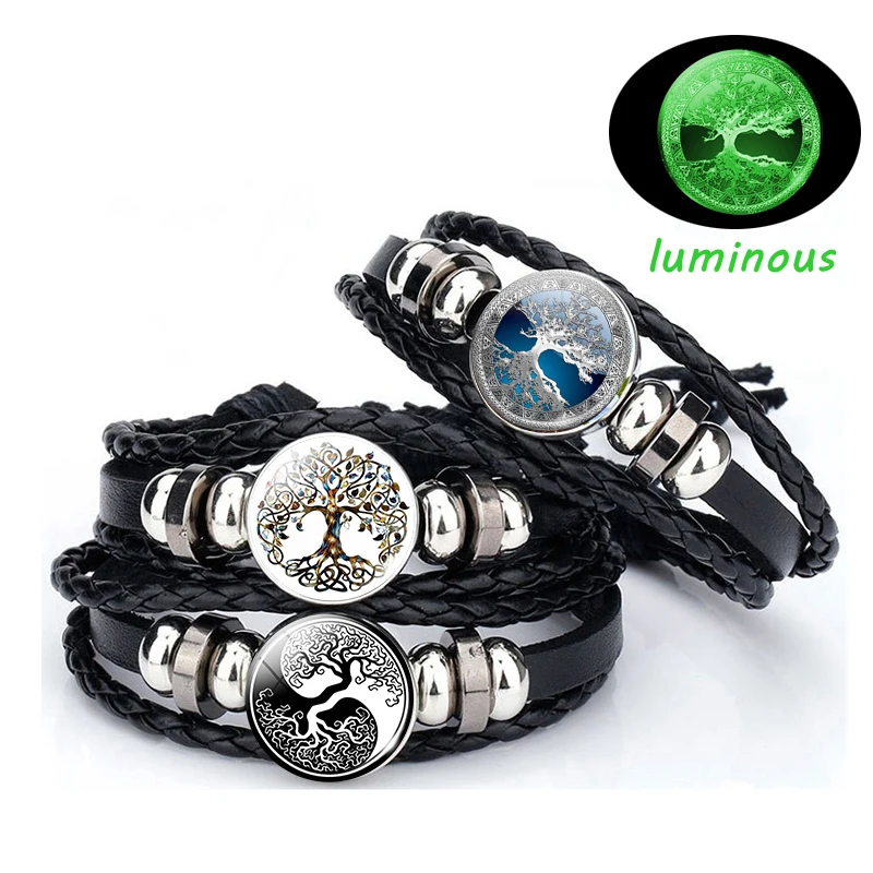 

Tree of Life Luminous Bracelet Men Women Punk Style Black Woven Leather Bracelet Glowing Jewelry Fashion Accessories 2020