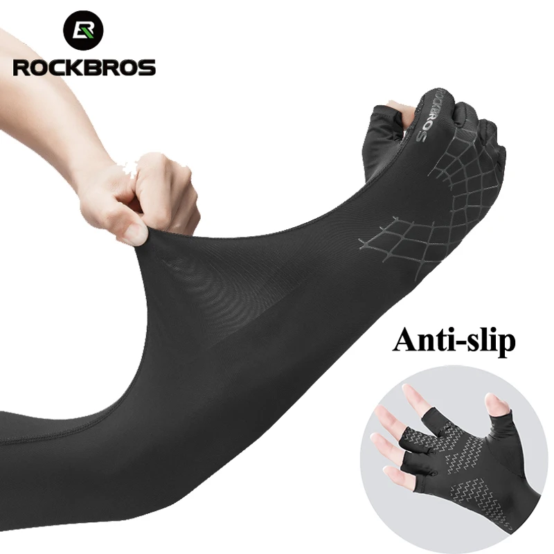 ROCKBROS, 2 в 1, спортивные перчатки с рукавами, дышащие, эластичные, для бега, походов, вождения, рукава, руки, теплые перчатки для защиты от солнца