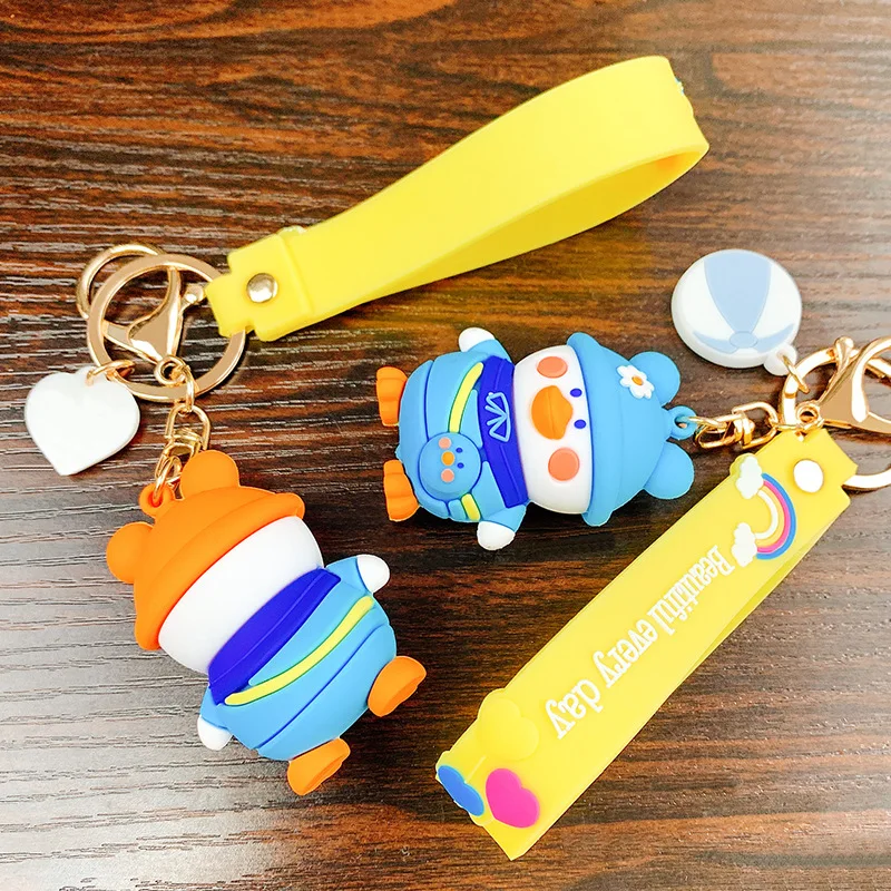 

Happy Duck Keychain Cute Cartoon Animal Student Key Chain Creative Girl Bag Pendant Accessories Keyring Lovers Holiday Gifts