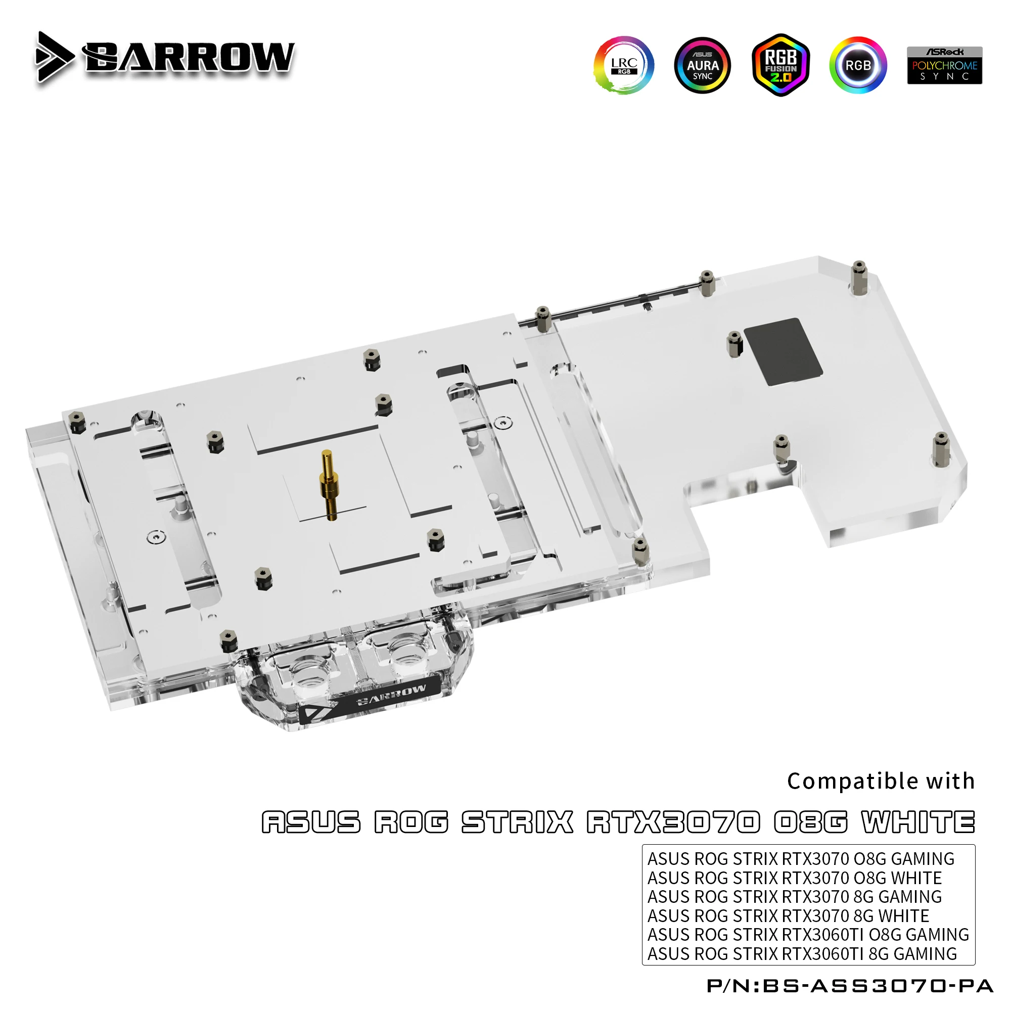 

Barrow water cooler PC GPU cooler with GPU backplate for ASUS rogstrix RTX 3070 graphics card GPU block BS-ASS3070-PA for RGB PC
