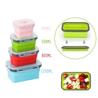 4size bpa free silicone collapsible lunch box food storage container microwavable portable picnic camping rectangle outdoor box